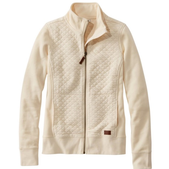 L.L. Bean Sweaters - L.L. Bean Women's Cream/Off White Cotton Quilted Full Zip Sweatshirt (Large)